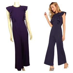 Boutique Ruffle Wide Leg Romper Jumpsuit Fancy purple in size small
